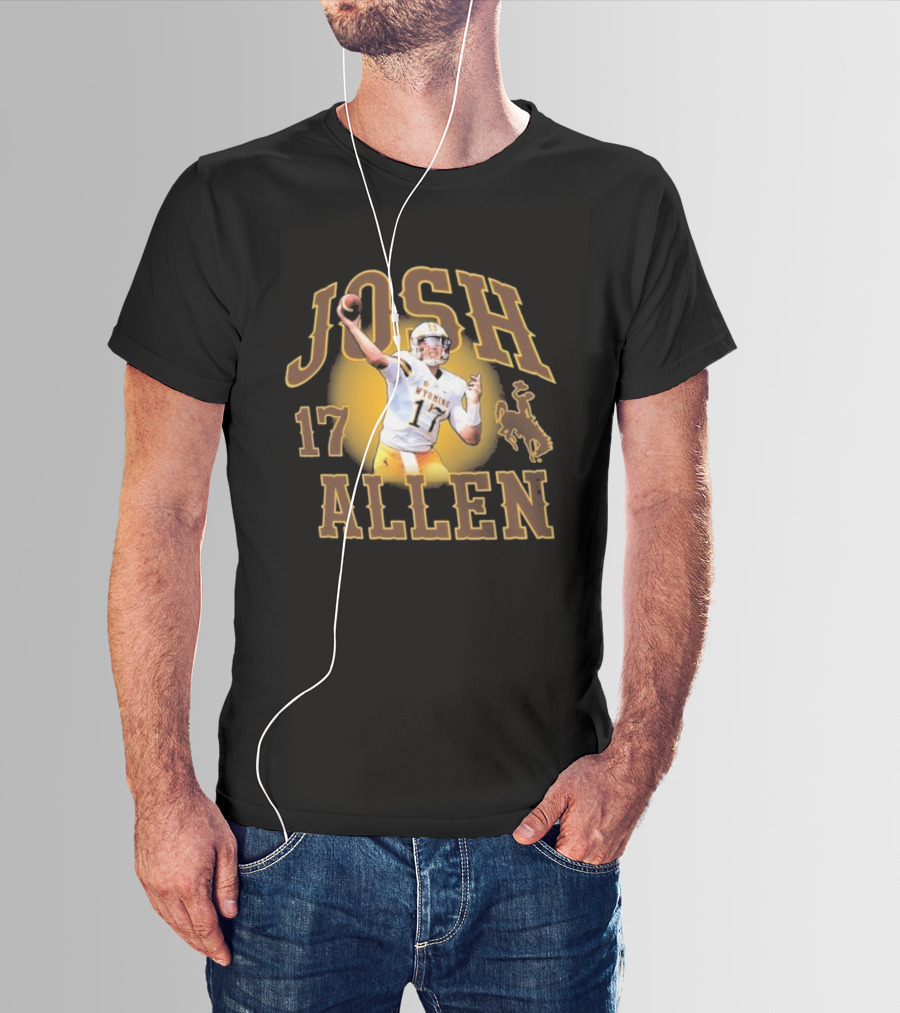 Josh Allen 17 Wyoming Cowboys Football Player Brown And Gold T-Shirt
