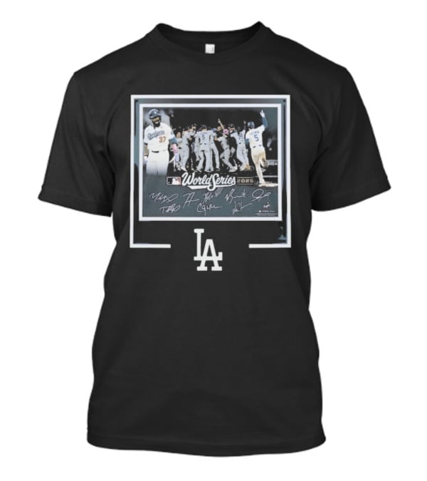 Los Angeles Dodgers 2025 World Series Autographed Team Signatures T-Shirt