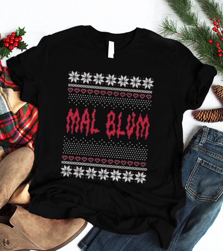 Mal Blum Ugly Christmas Sweater Style Hearts And Snowflakes T-Shirt