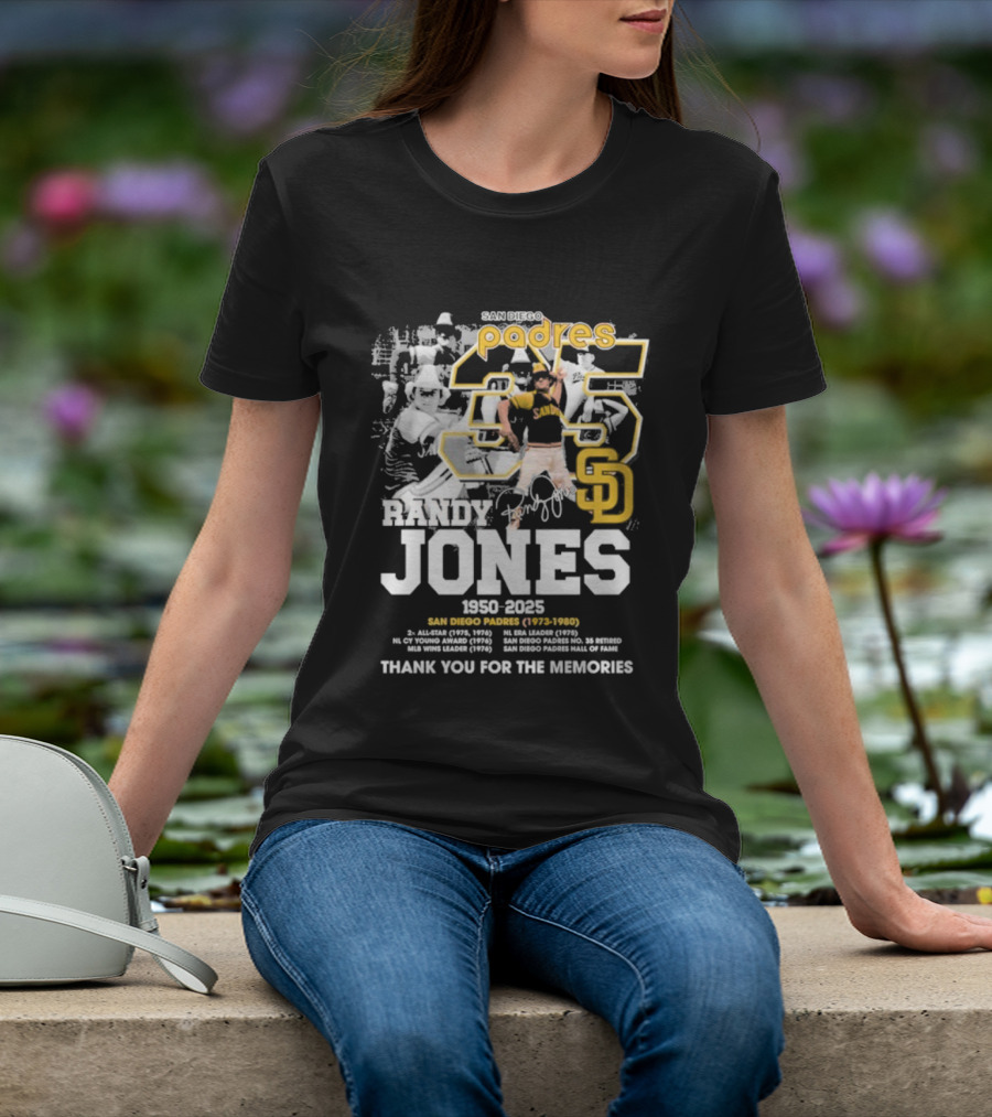 Randy Jones San Diego Padres 35 1950-2025 Thank You For The Memories T-Shirt