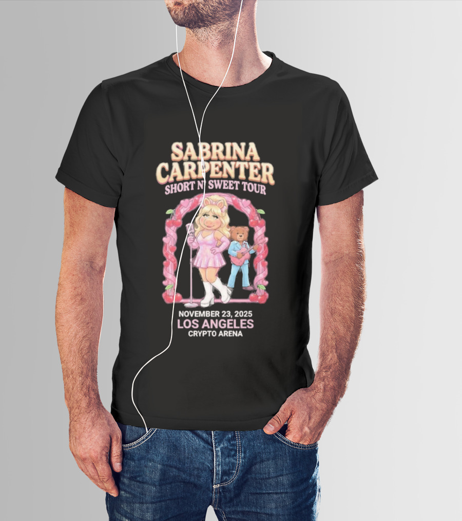 Sabrina Carpenter Short N’ Sweet Tour Los Angeles November 23 2025 Crypto Arena Miss Piggy Cosplay Bobo The Bear Cherry Ribbons T-Shirt