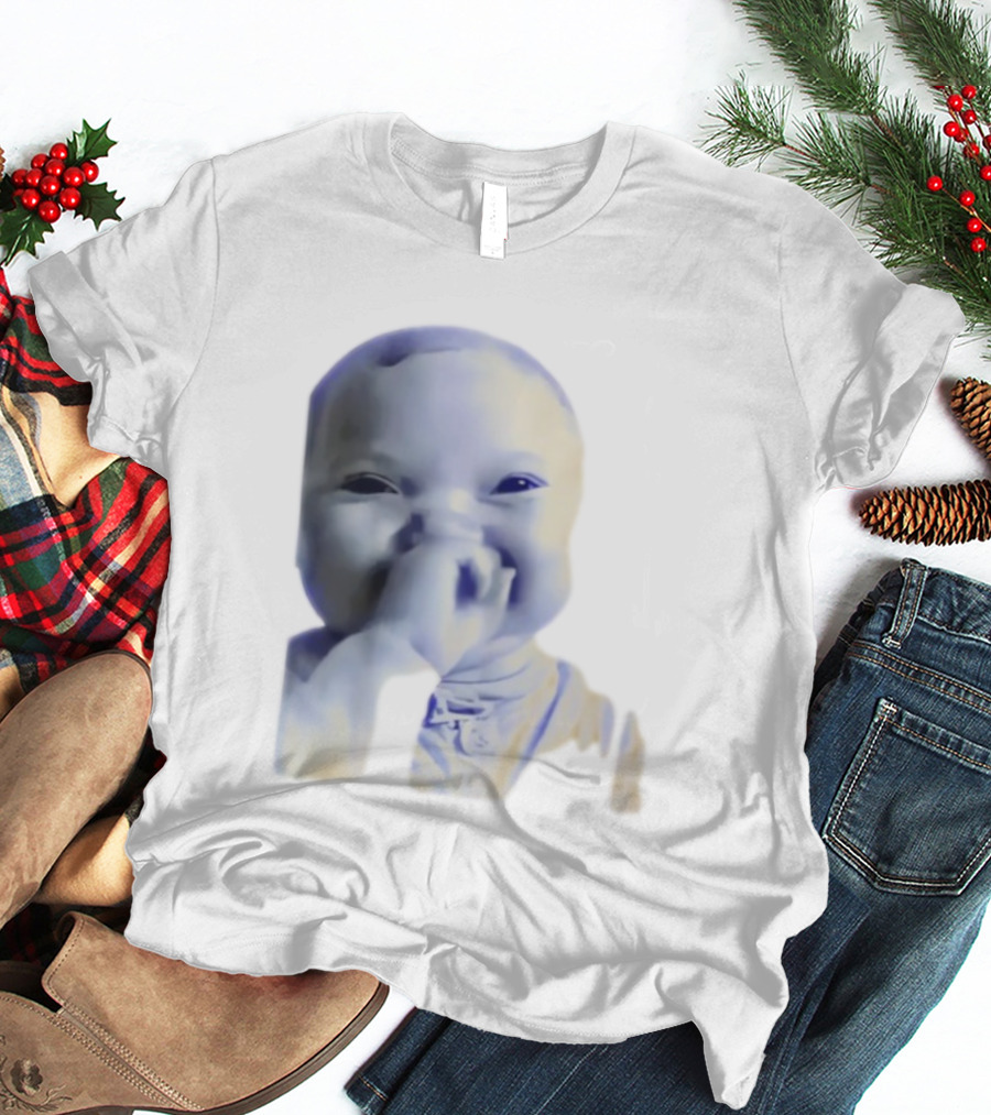 AI Baby Holding Laugh Meme Blue Tones T-Shirt