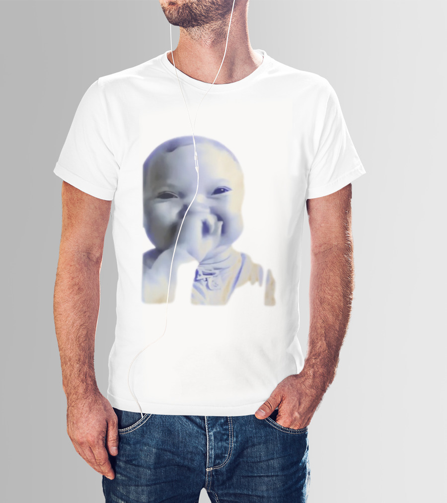 AI Baby Holding Laugh Meme Blue Tones T-Shirt