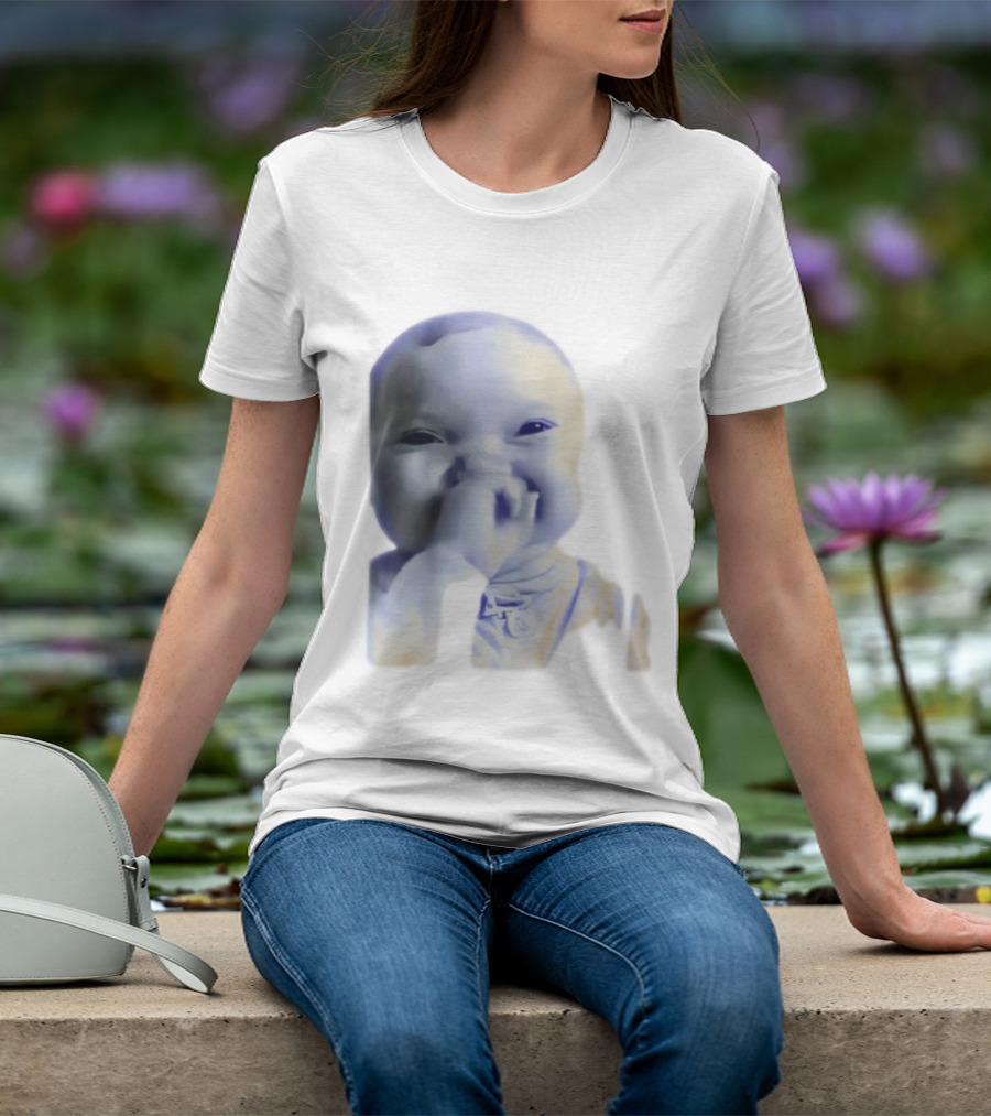 AI Baby Holding Laugh Meme Blue Tones T-Shirt