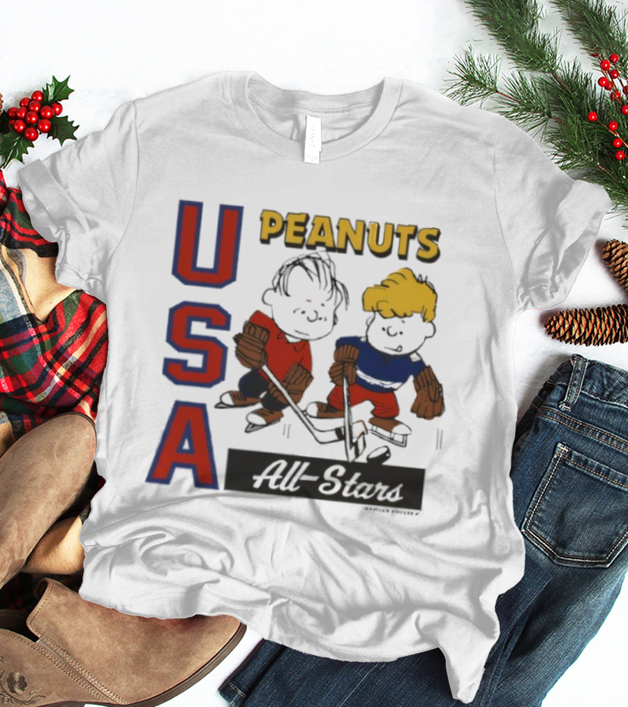 Peanuts USA All Stars Hockey Image With Charles M. Schulz Characters T-Shirt