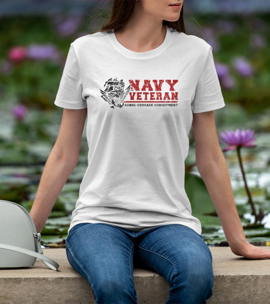 Navy Veteran Eagle Honor Courage Commitment Wings T-Shirt