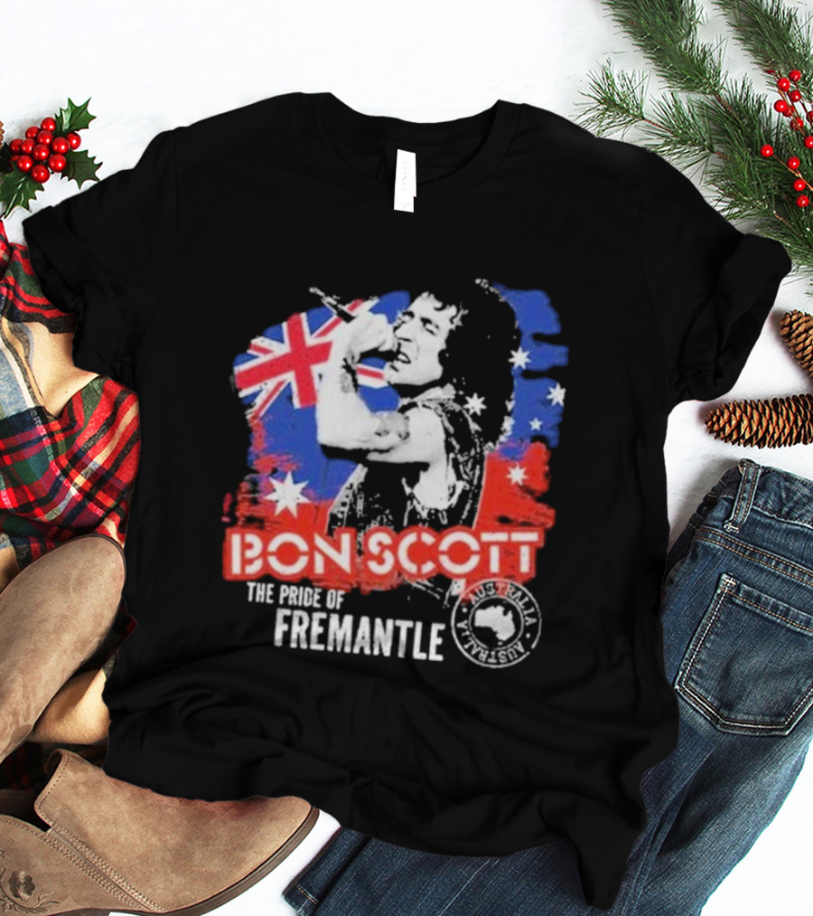 Bon Scott The Pride Of Fremantle Australia Flag Stamp T-Shirt