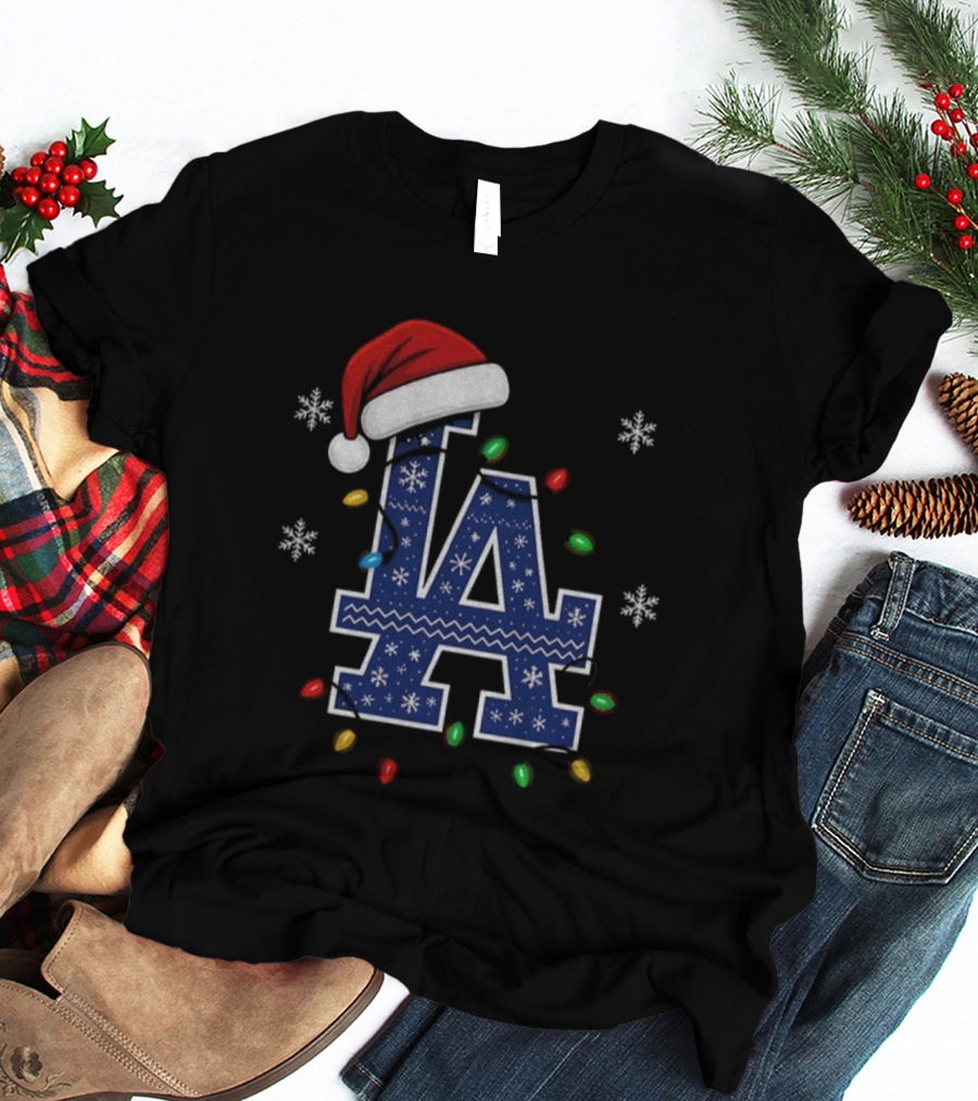 Los Angeles Dodgers Christmas Light Bulb Santa Hat World Series 2025 T-Shirt