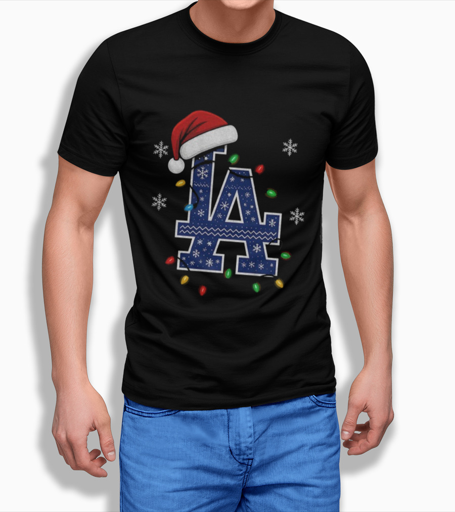Los Angeles Dodgers Christmas Light Bulb Santa Hat World Series 2025 T-Shirt