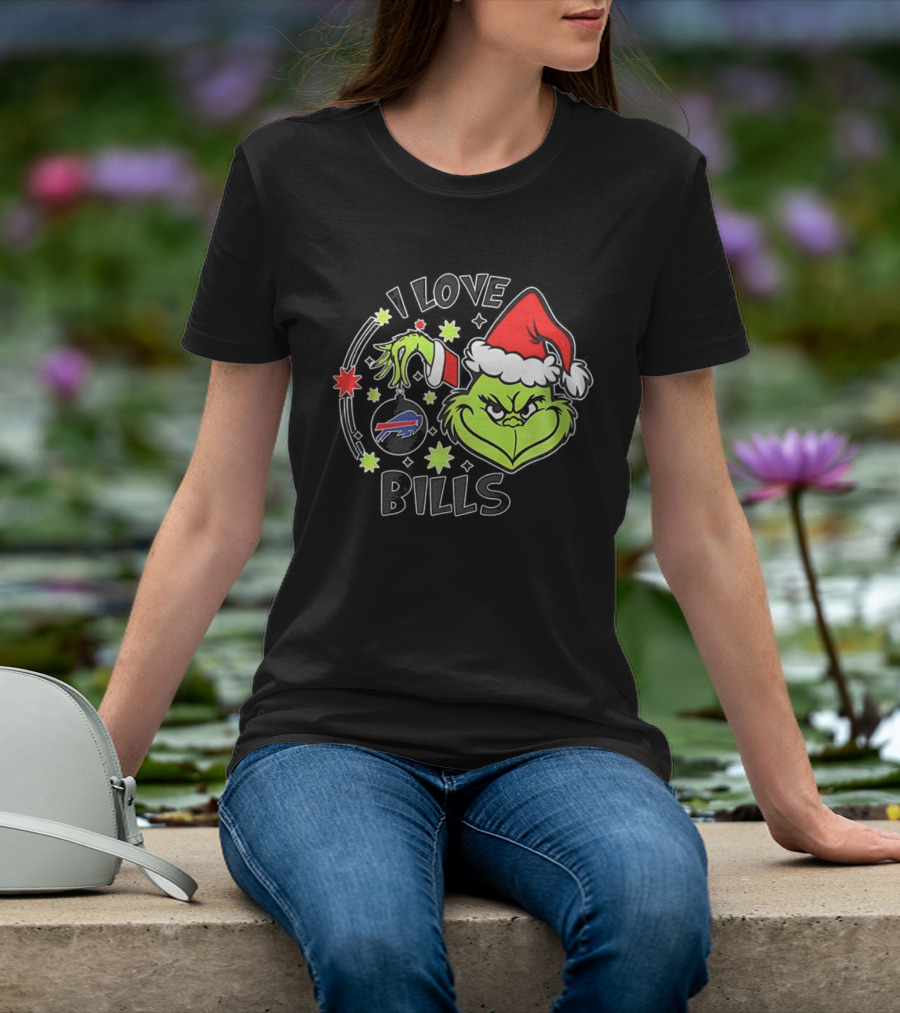 I Love Bills Grinch Santa Hat Christmas T-Shirt