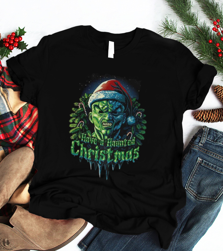 The Haunted Mask Have A Haunted Christmas Horror Santa Green Monster T-Shirt