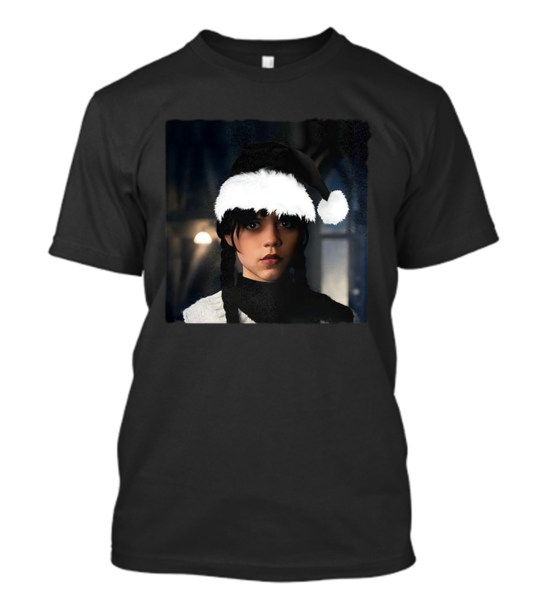 Wednesday Addams Santa Hat Christmas Holiday Mashup T-Shirt
