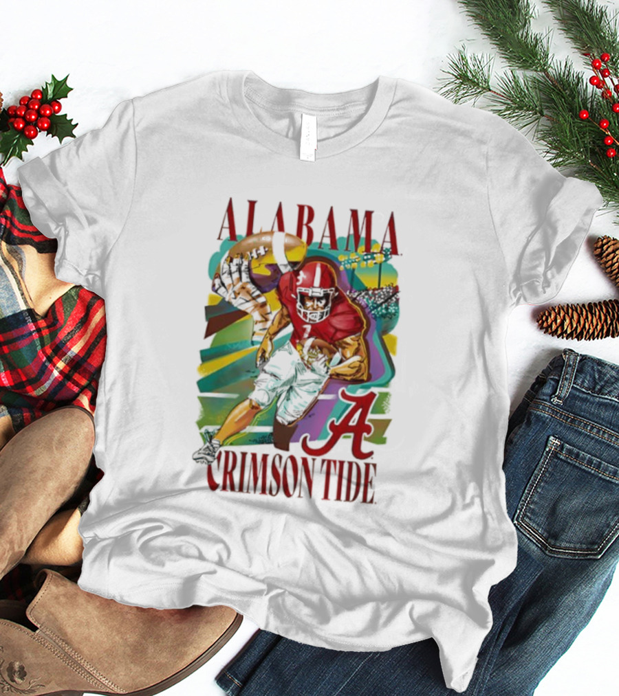 Alabama Crimson Tide Football Player Action Art With Iconic Script A T-Shirt