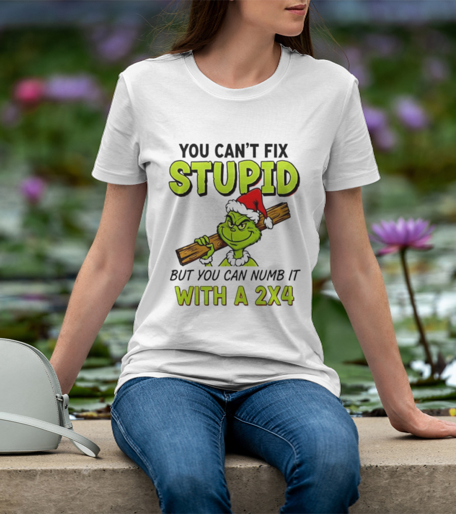 You Can't Fix Stupid Grinch Santa Hat Numb It With A 2x4 T-Shirt