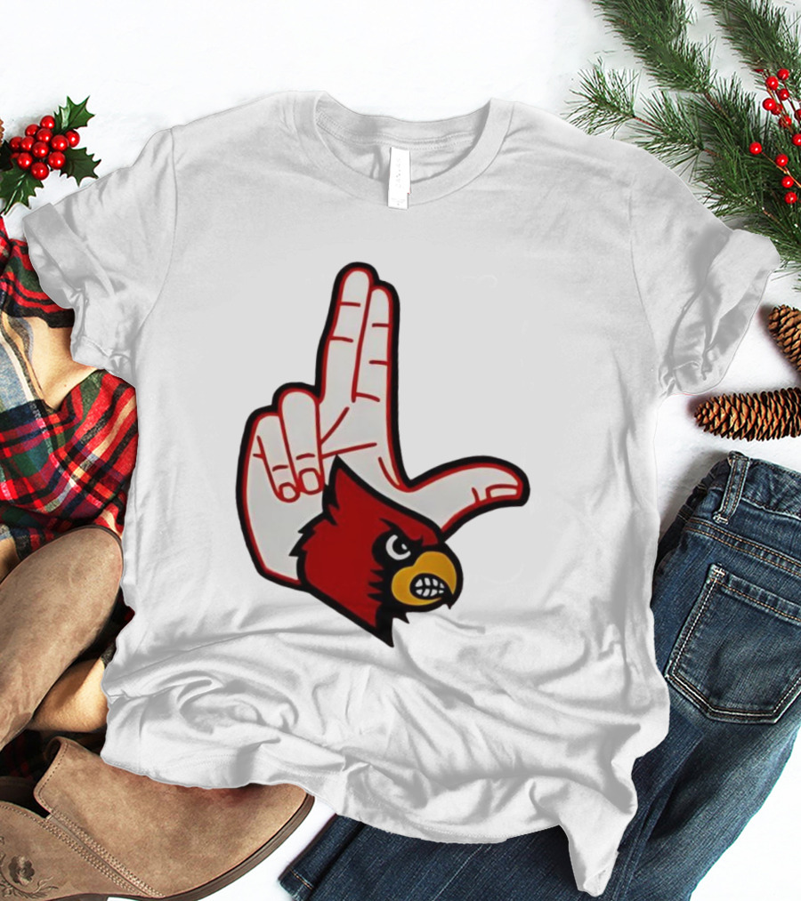 Louisville Cardinals 2025 L Hand Sign Mascot Football T-Shirt