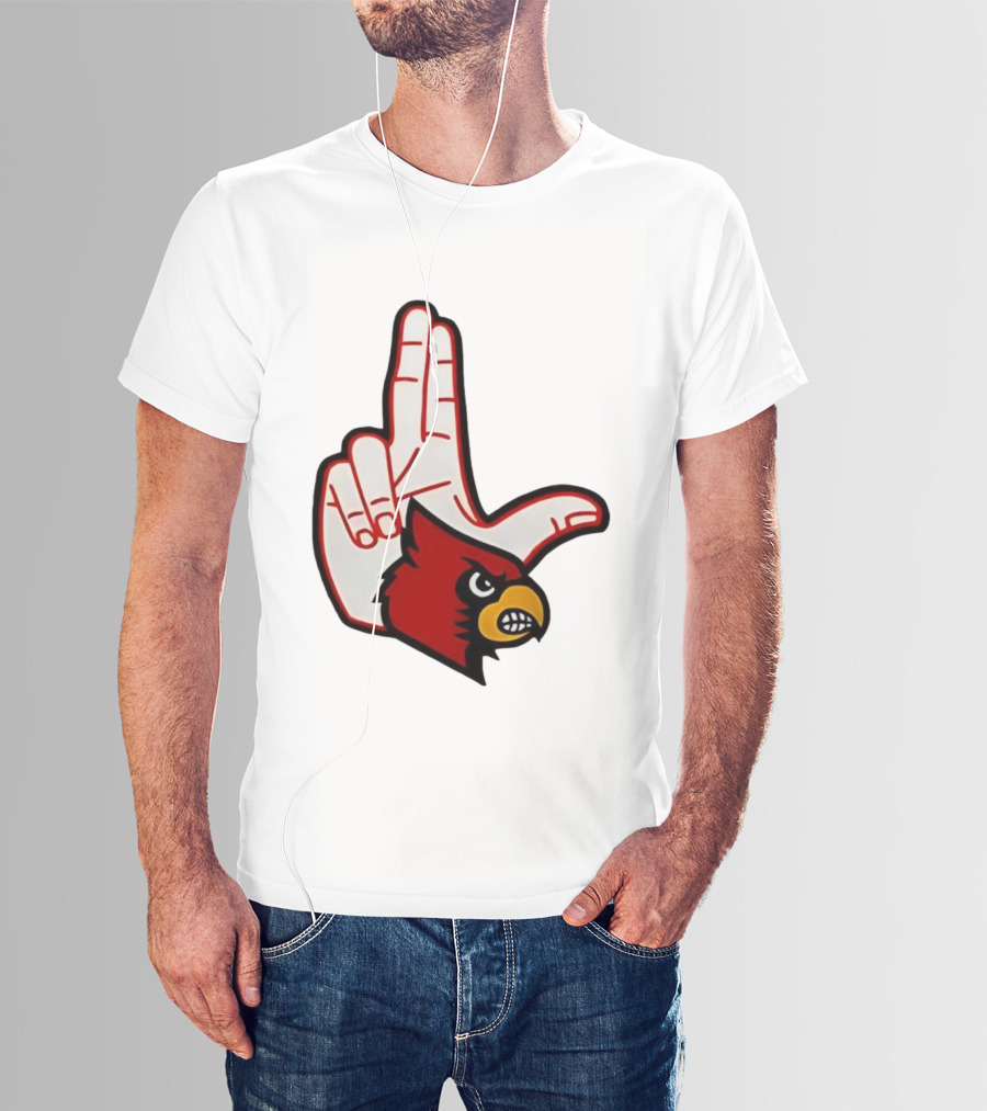Louisville Cardinals 2025 L Hand Sign Mascot Football T-Shirt