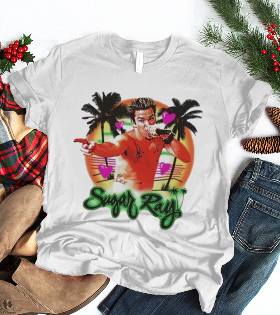 Sugar Ray Airbrush Beach Summer Vibes Palms And Hearts Retro Style T-Shirt