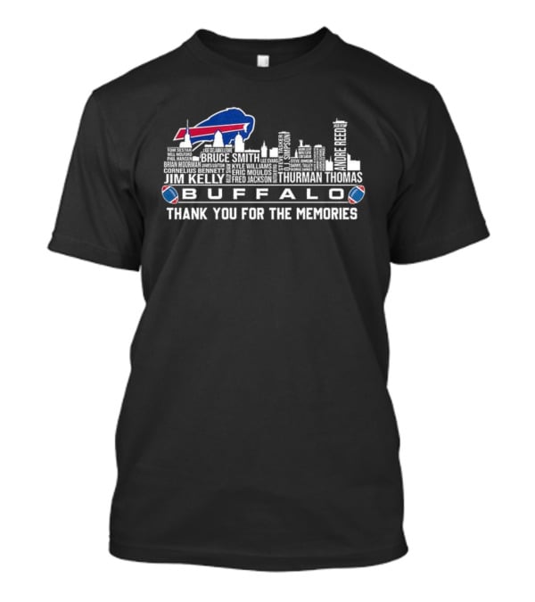 Buffalo Bills Thank You For The Memories Jim Kelly Bruce Smith City Skyline T-Shirt