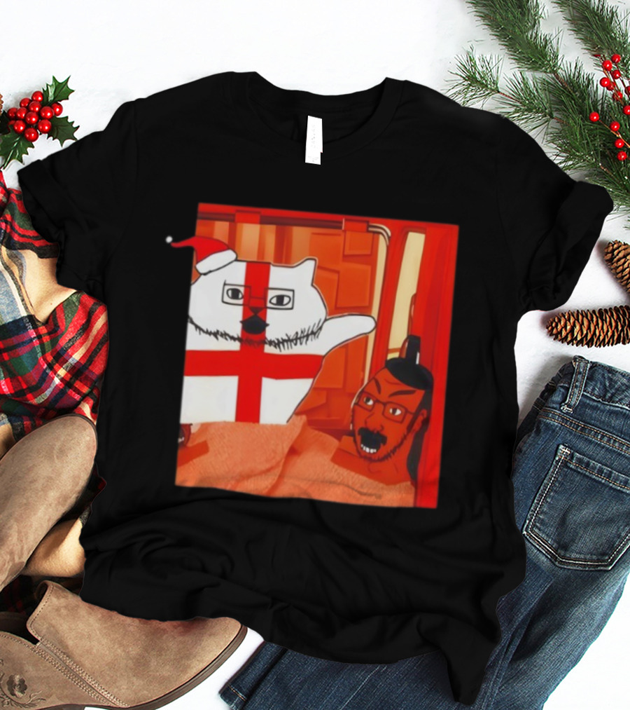 Cal Clear Them Out Cat Christmas England Santa Hat T-Shirt