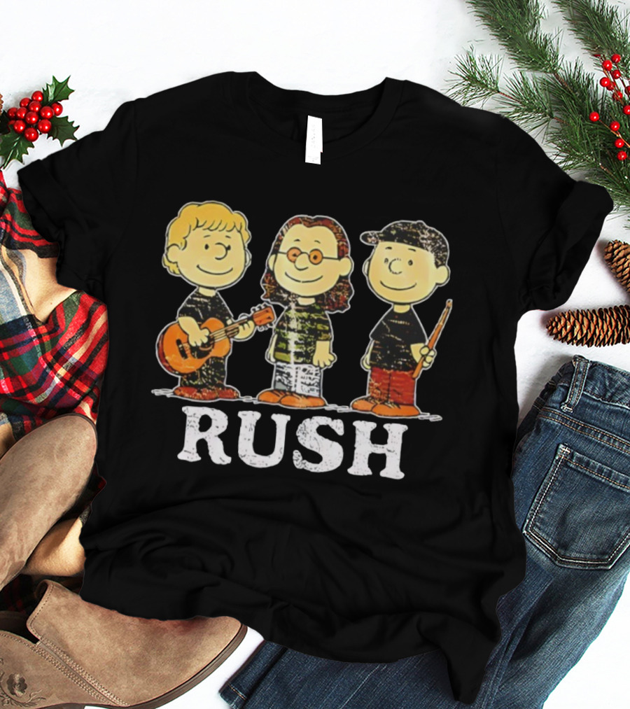 RUSH Peanuts Crossover With Geddy Lee, Alex Lifeson, Neil Peart Charlie Brown Style T-Shirt