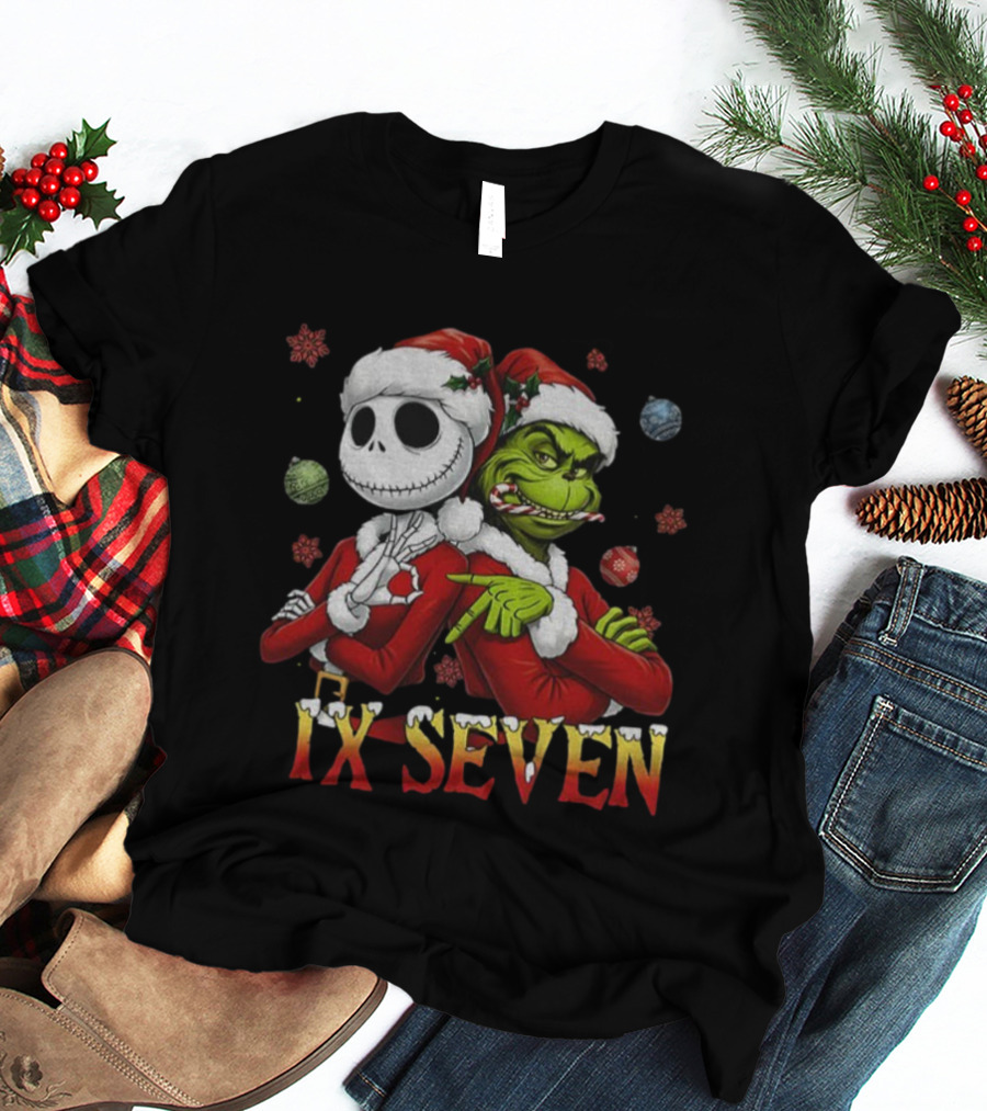 Jack Skellington Grinch IX Seven Santa Christmas Meme T-Shirt