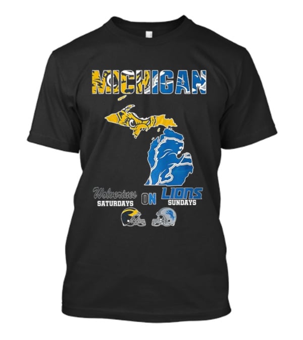 Michigan Wolverines Saturdays Detroit Lions Sundays Map T-Shirt