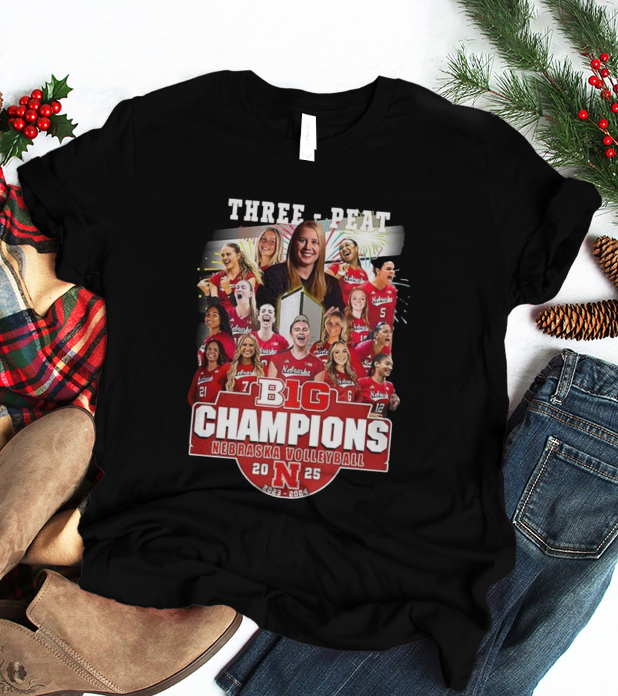 Nebraska Volleyball Three-Peat Big Champions 2025 T-Shirt