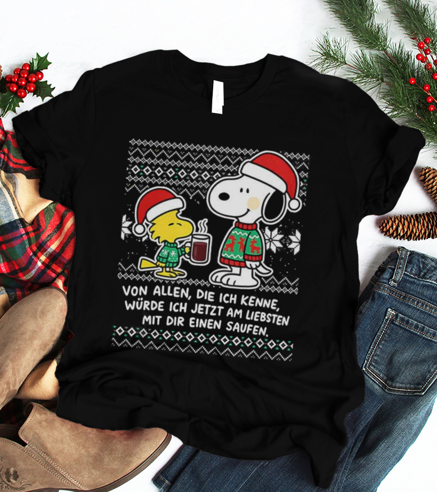 Snoopy Woodstock Weihnachten Mit Dir Einen Saufen Weihnachtspullover T-Shirt