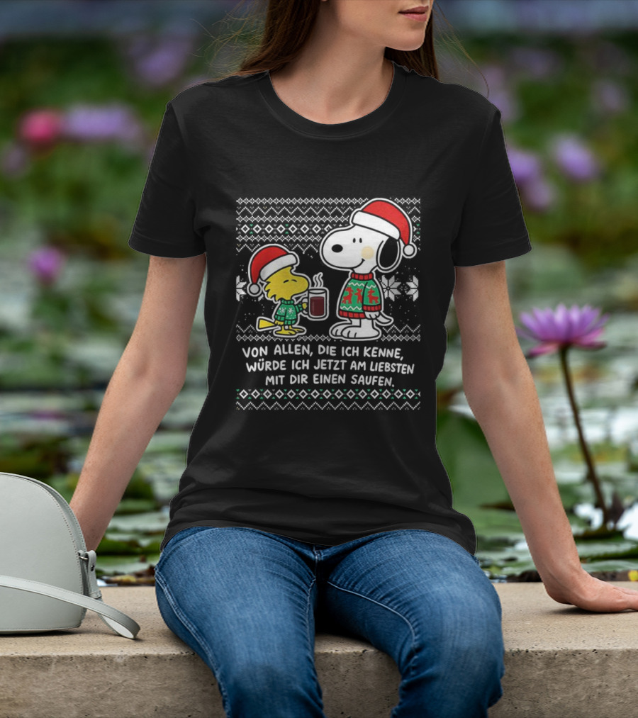 Snoopy Woodstock Weihnachten Mit Dir Einen Saufen Weihnachtspullover T-Shirt