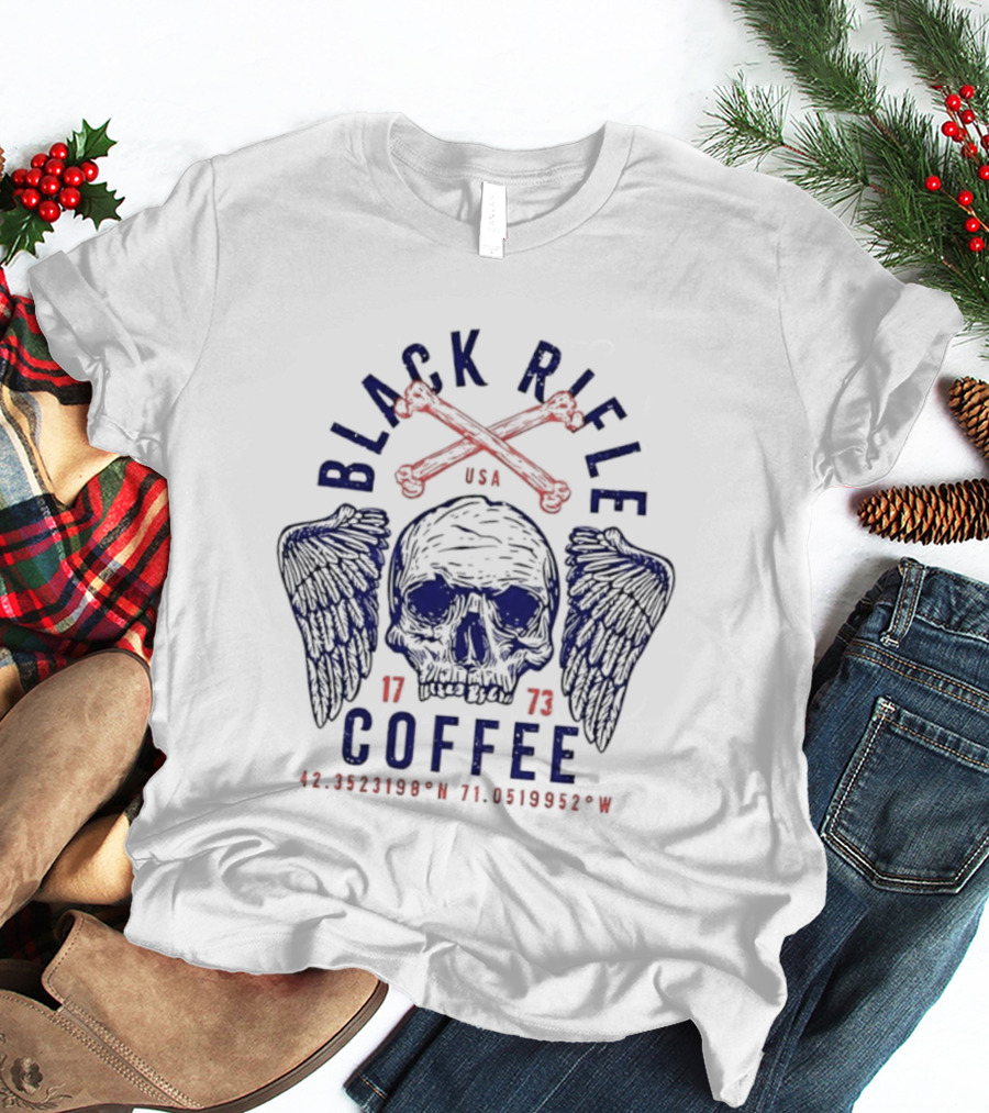 Black Rifle Coffee 1773 Skull Wings USA Coordinates T-Shirt