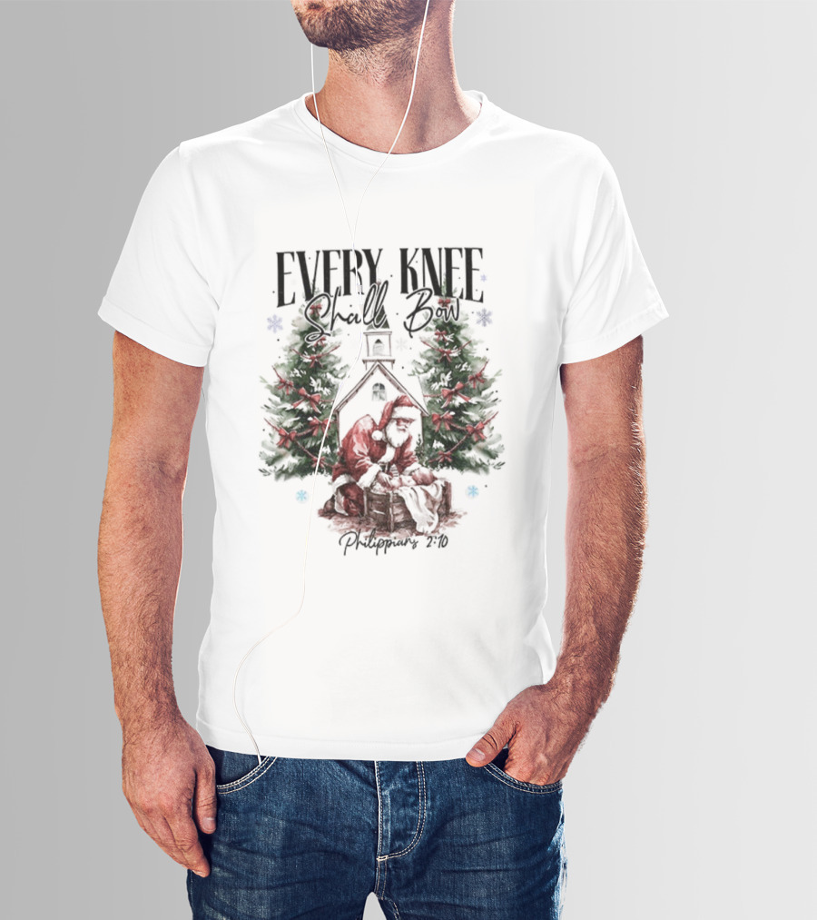 Every Knee Shall Bow Philippians 2:10 Santa Claus Christmas Trees T-Shirt