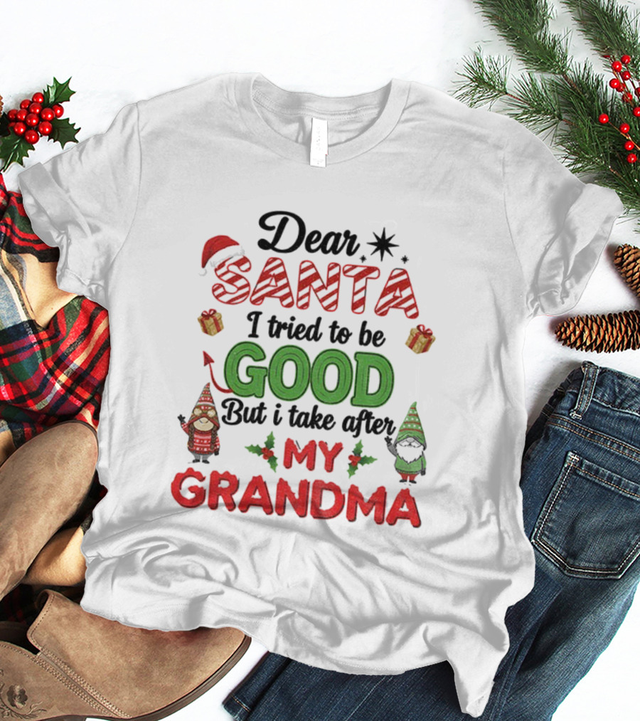 Dear Santa I Tried To Be Good But I Take After My Grandma Gnome Couple Christmas T-Shirt