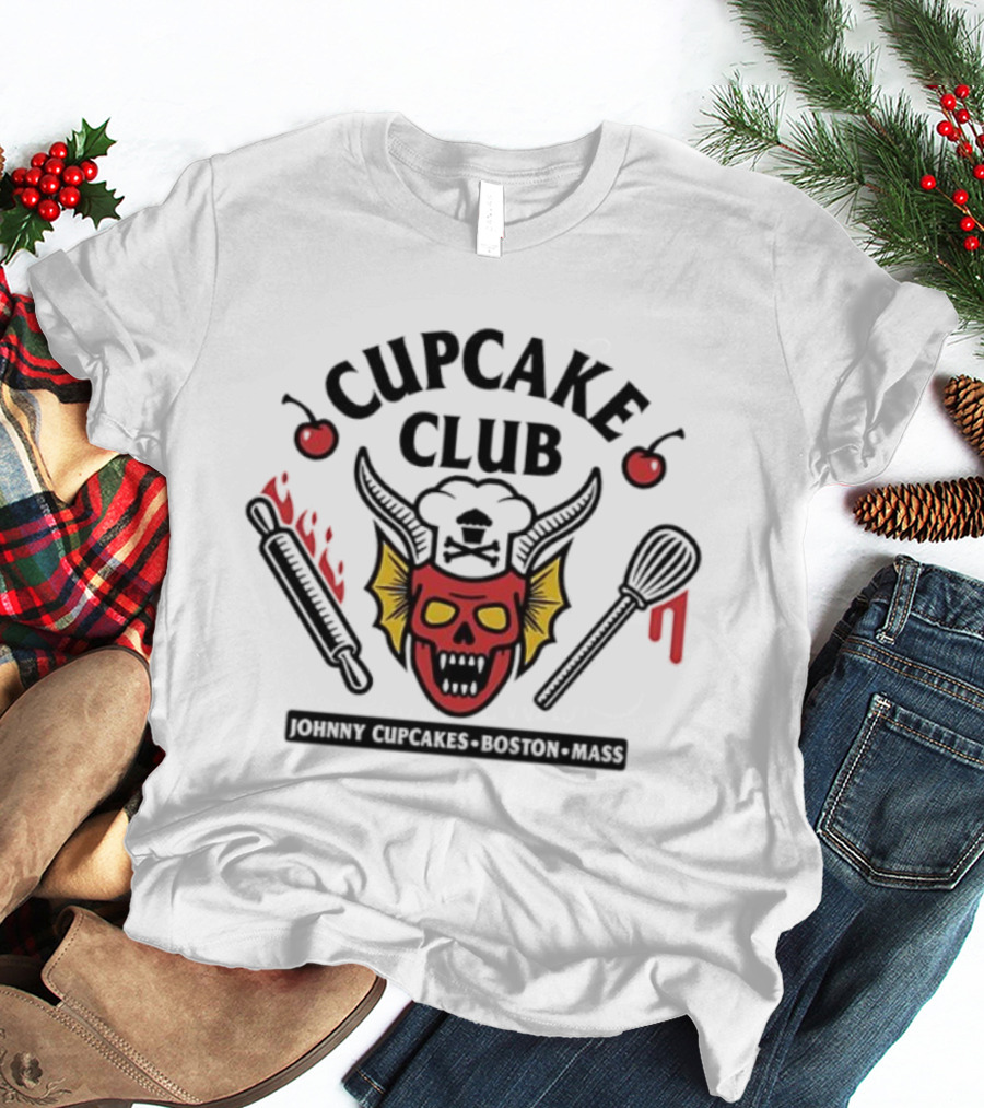 Johnny Cupcake Club Boston Mass Skull With Rolling Pin And Whisk T-Shirt