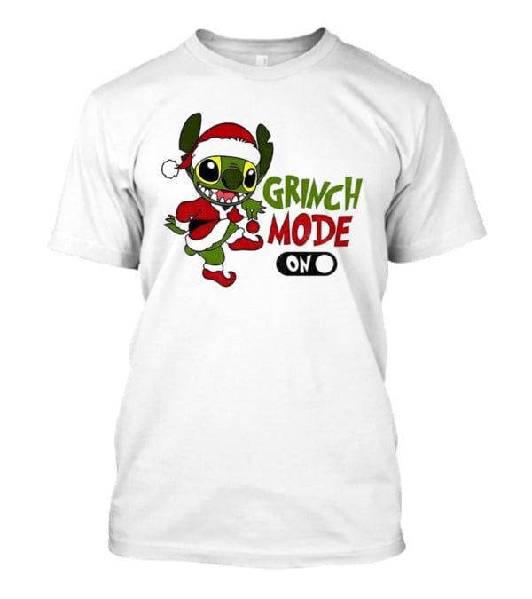 Stitch Grinch Santa Grinch Mode Merry Christmas Turn On T-Shirt