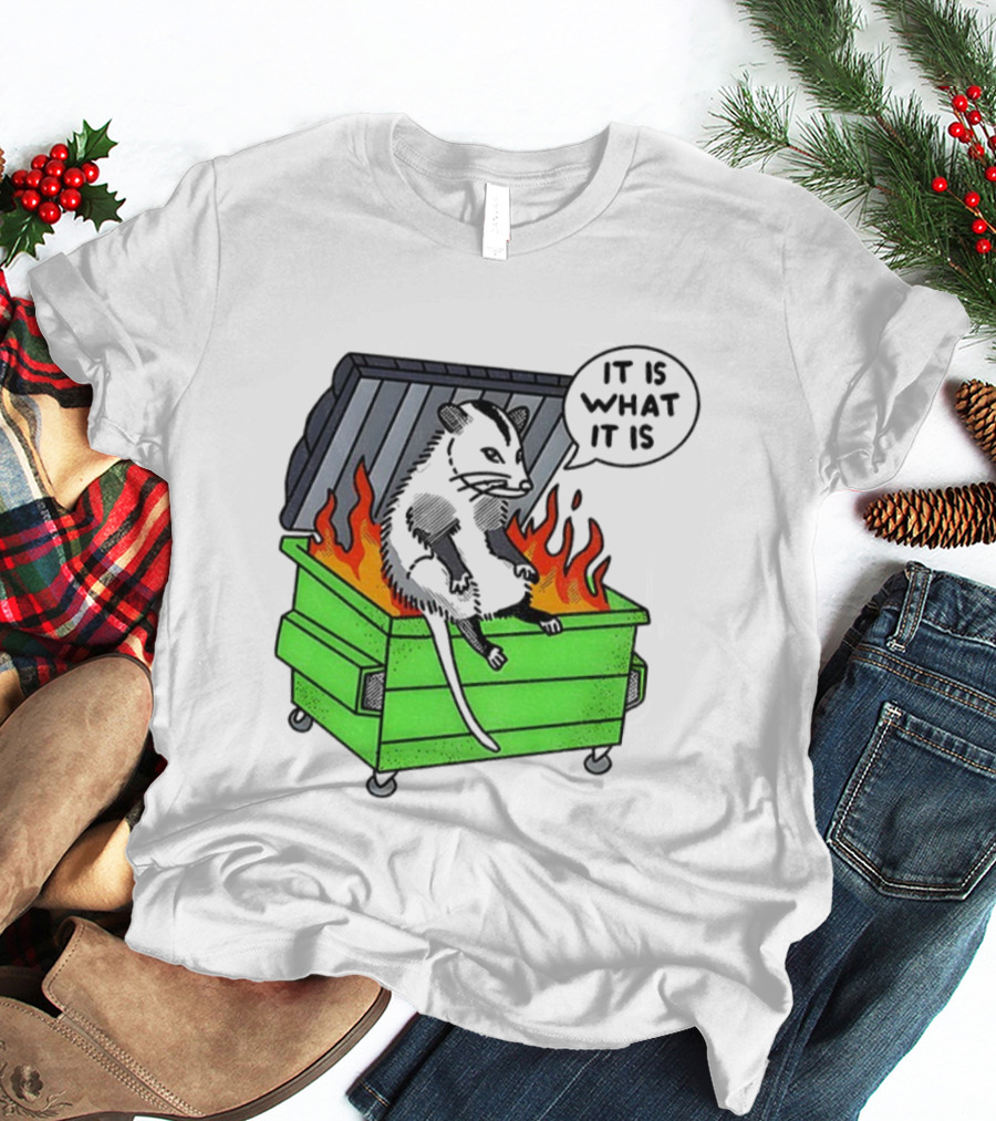 Possum Sitting In A Dumpster On Fire Saying It Is What It Is T-Shirt