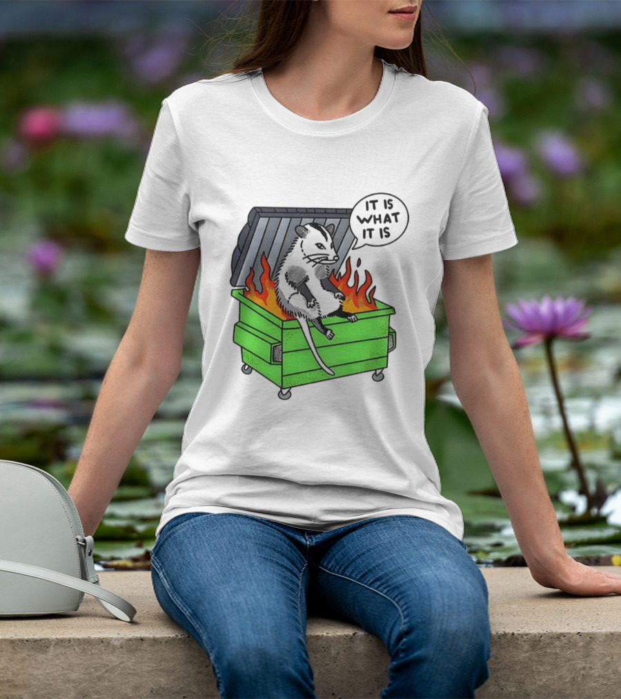 Possum Sitting In A Dumpster On Fire Saying It Is What It Is T-Shirt