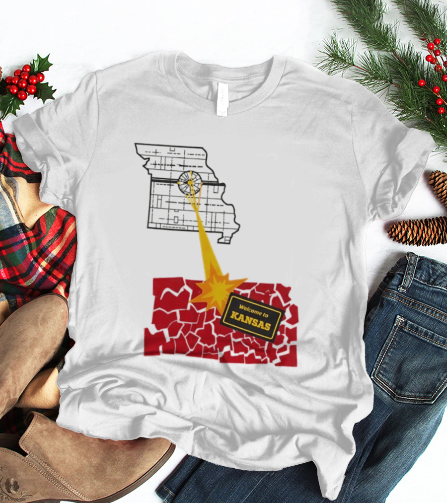Missouri Map Blast Welcome To Kansas Sign Explosion T-Shirt