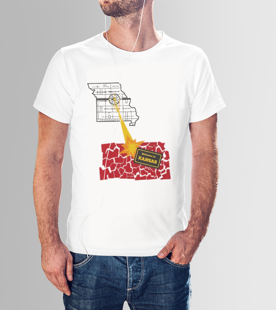 Missouri Map Blast Welcome To Kansas Sign Explosion T-Shirt
