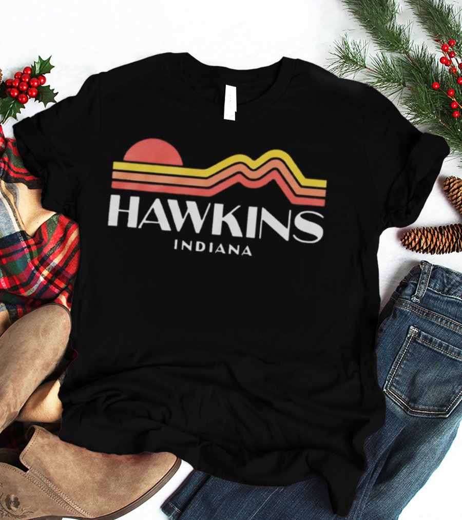 Hawkins Indiana Retro Sunset Christmas TV Show T-Shirt