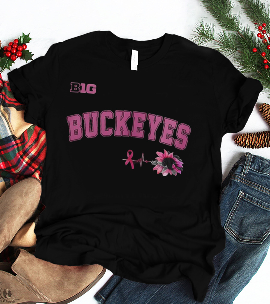 B1G Pink Buckeyes Breast Cancer Awareness Ribbon Flower T-Shirt