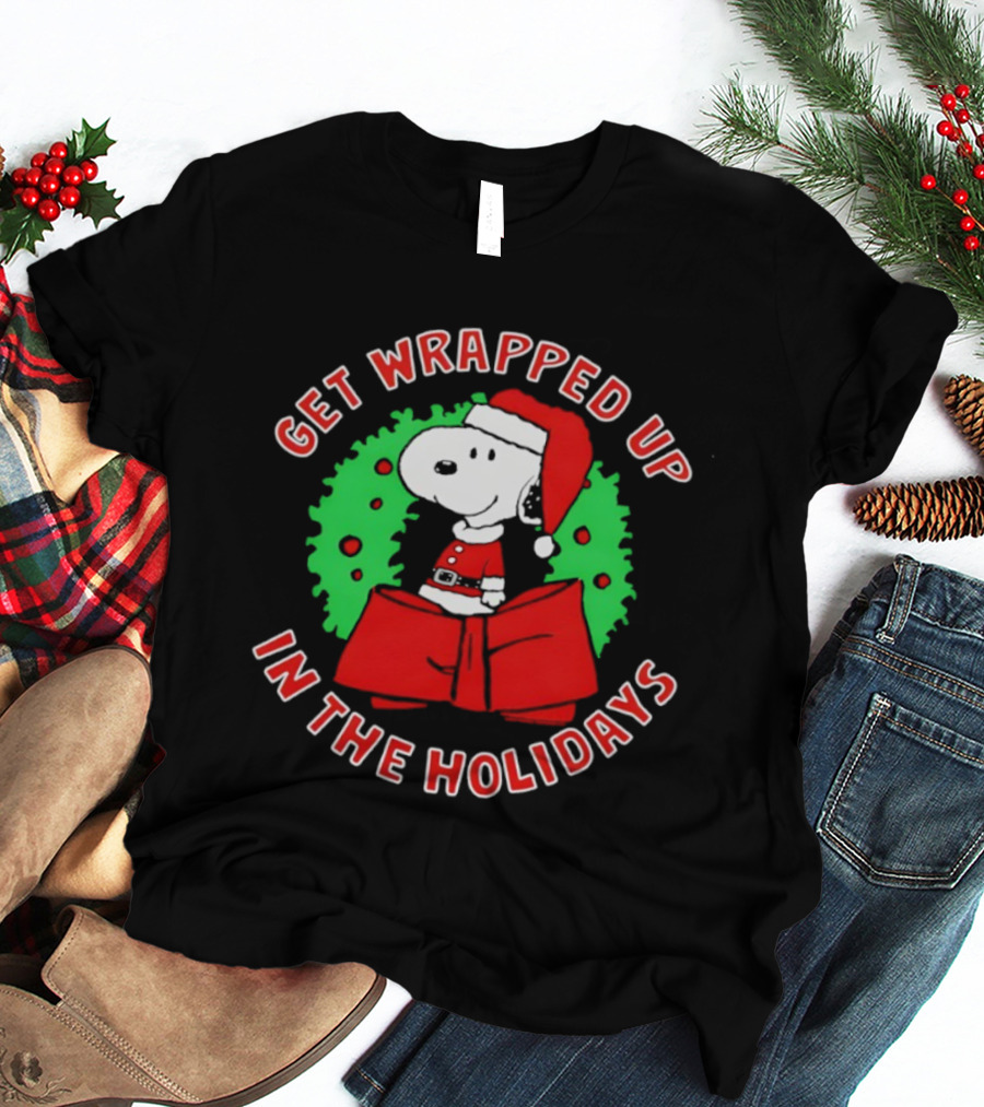 Peanuts Snoopy Get Wrapped Up In The Holidays Santa Christmas T-Shirt