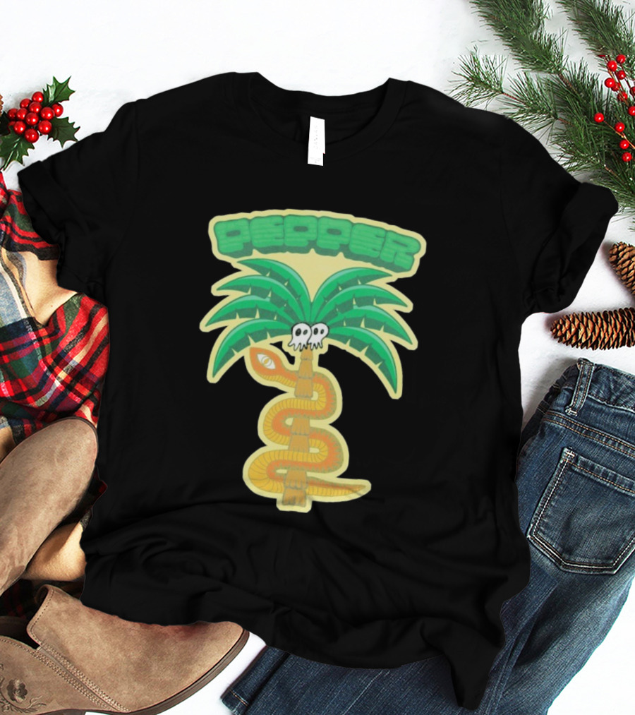 Pepper Skull Eyed Snake Wrapped Palm Tree T-Shirt