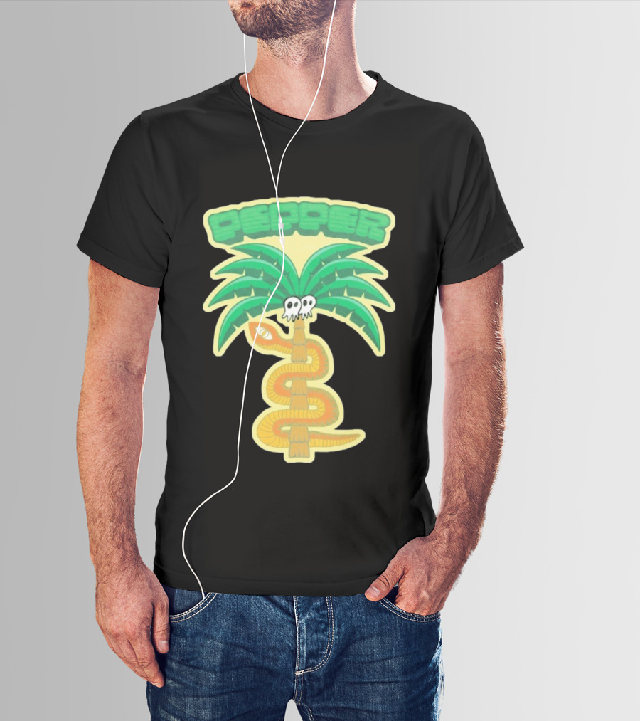 Pepper Skull Eyed Snake Wrapped Palm Tree T-Shirt