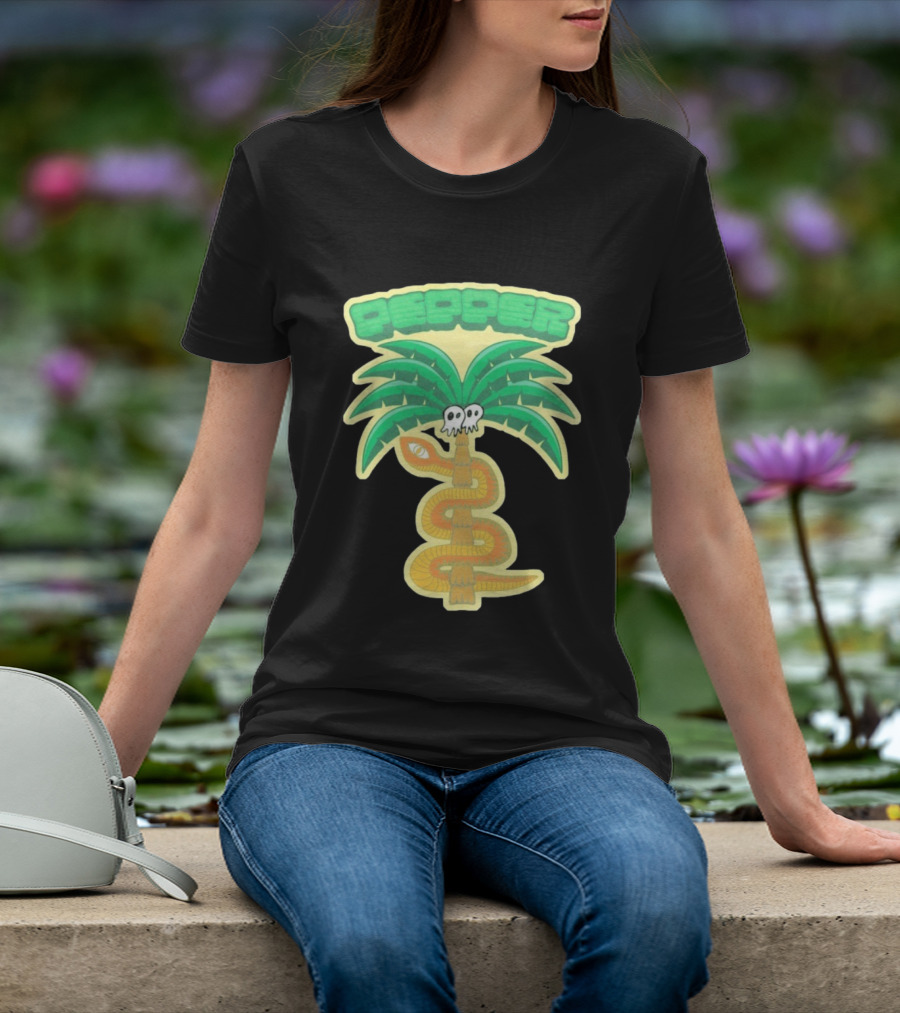 Pepper Skull Eyed Snake Wrapped Palm Tree T-Shirt