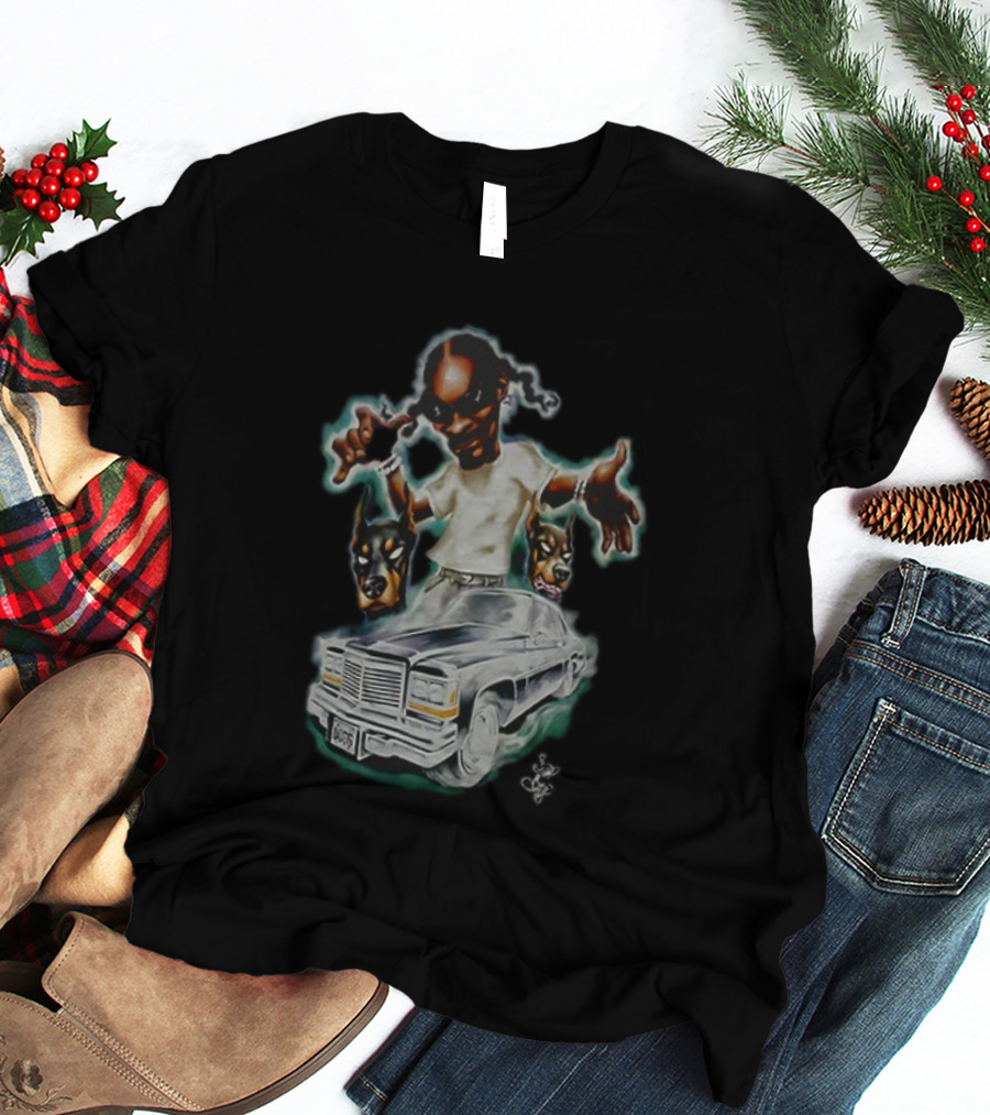 Snoop Dogg Caricature Posing With Car And Dogs T-Shirt