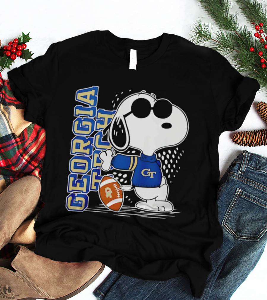 Snoopy Joe Cool With Georgia Tech GT Yellow Jackets Football T-Shirt