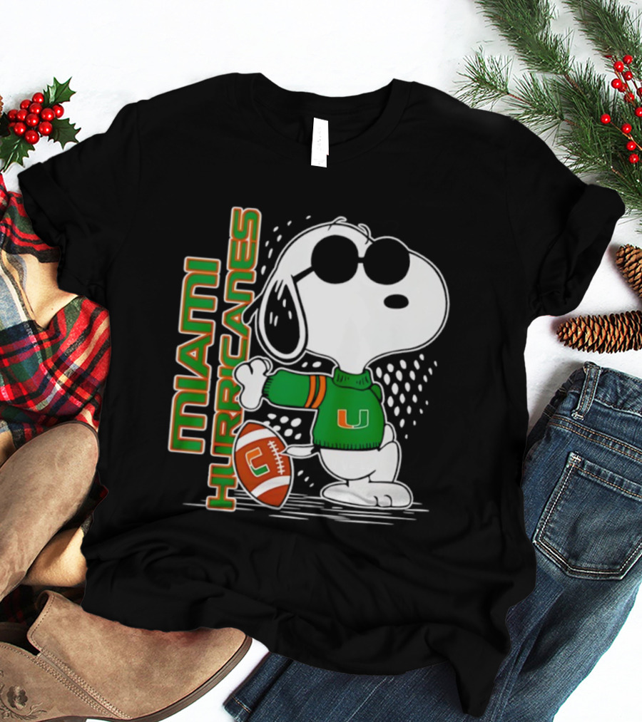 Snoopy Joe Cool Miami Hurricanes Football Style Spirit T-Shirt