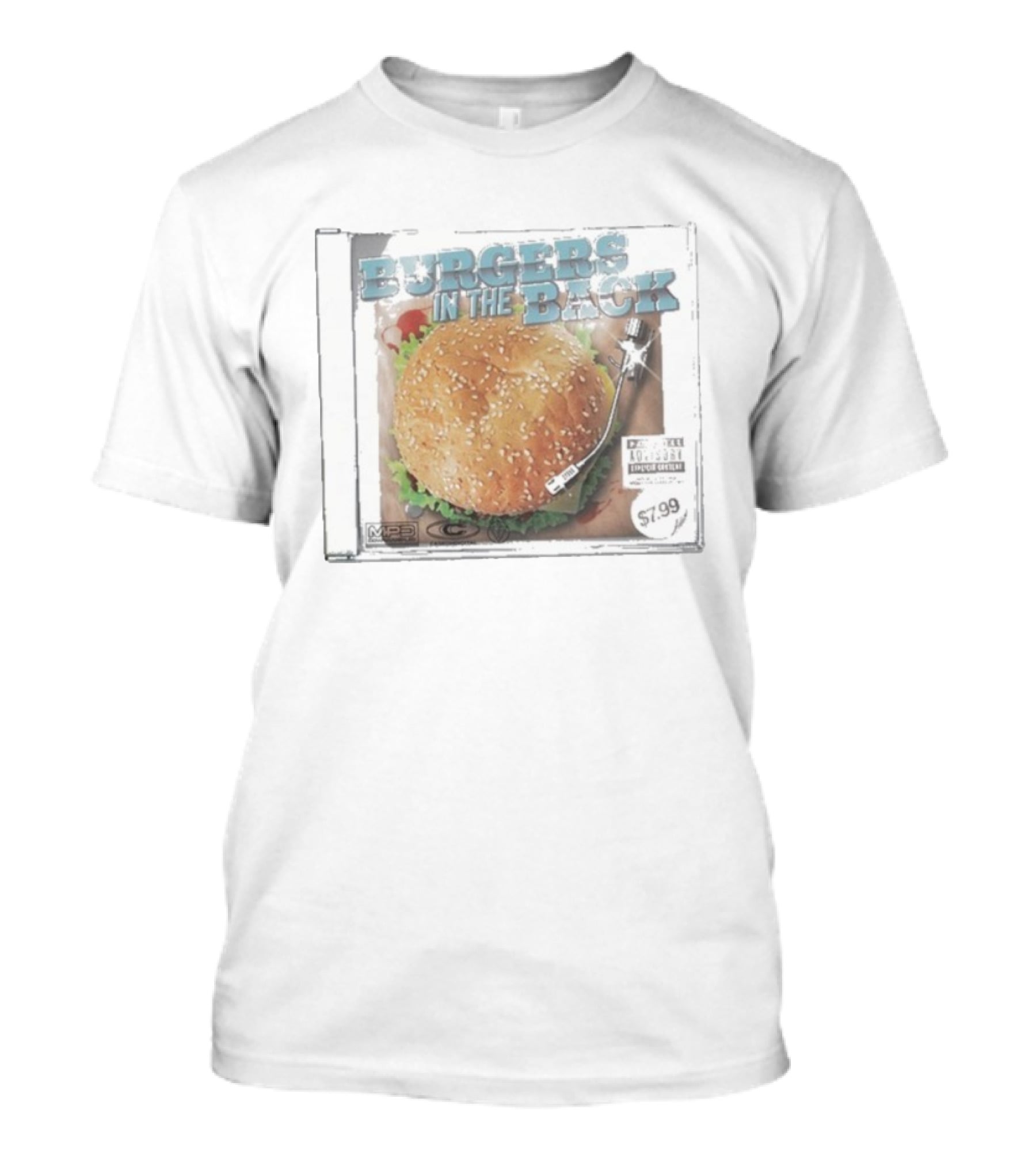 Burgers In The Back Album Cover Turntable MP3 Parental Advisory $7.99 T-Shirt