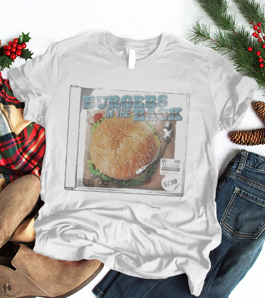 Burgers In The Back Album Cover Turntable MP3 Parental Advisory $7.99 T-Shirt