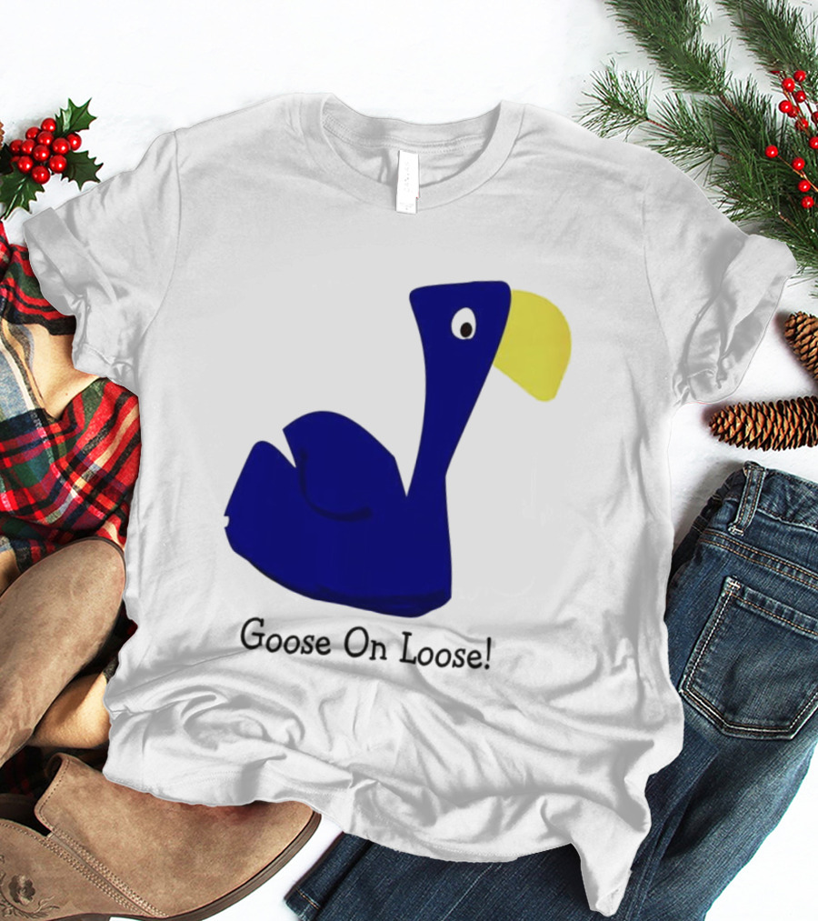 Goose On Loose Funny Blue Yellow Bird T-Shirt